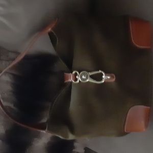 Dooney & Bourke brown suede hobo gold tone hardware feet NWOT